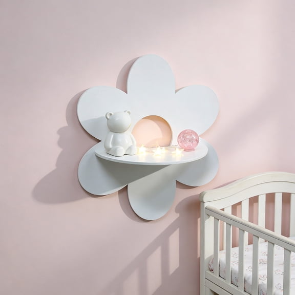 Tgbvmt Flower Shaped Wall Mounted Storage Rack Decorative Wooden Floating Shelf Space Saving Multi Functional Organizer for Bathroom Living Room Bedroom Entryway Home Decor Small Items Storage