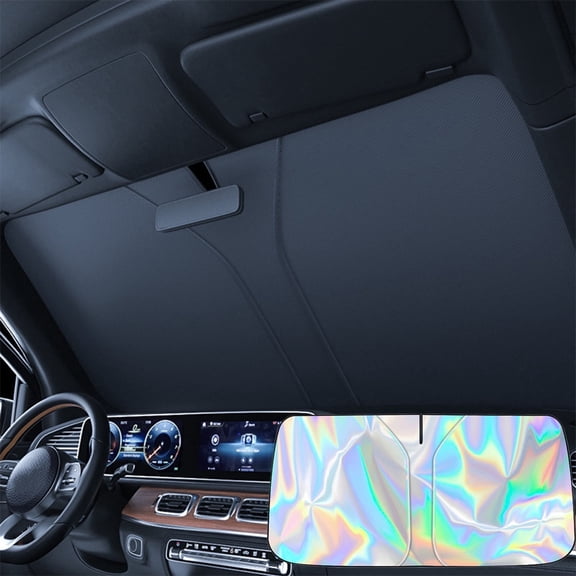 Foldable Car Sunshade for Windshield Thermal Insulation Sunscreen with Pouch 57x31.5in Universal Fit for Most Sedans SUVs Protects Interior from Heat and UV Rays Keeps Car Cool Safe