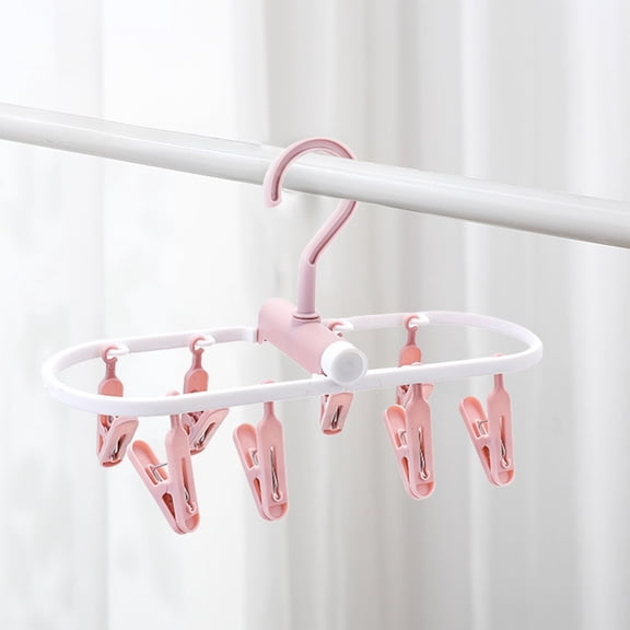 Tgbvmt Foldable Travel Clothes Hanger Multi-Clip Windproof 360-Degree Rotation Space-Saving Laundry Organizer for Socks Underwear Children's Clothing Home Camping Travel Drying Rack