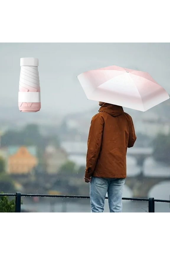 Gradient 6-Fold Mini Umbrella UV Blocking Dual Purpose Rain Sun Umbrella Lightweight Portable 6 Reinforced Ribs with Wrist Strap Storage Bag for Travel Daily Outdoor Activities Compact Shelter