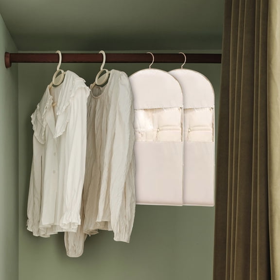 Tgbvmt Hanging Garment Bag Self Compression Zipper Closet Organizer Waterproof Fabric Coat Protector Clear Front Anti Wrinkle Dust Shield Multi Size Hanging Storage Space Saver 5 PC Wardrobe Keeper