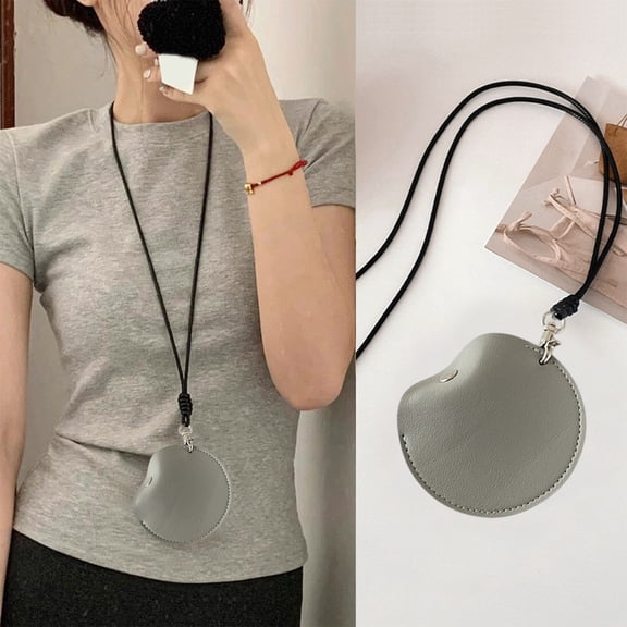 Tgbvmt Headphone Organizer Hanging Neck Leather Pouch, Compact Round Coin Purse Small Storage Bag for Jewelry, Keys, Makeup, Stylish and Portable Travel Storage Solution in Brown, Black, Red, Gray