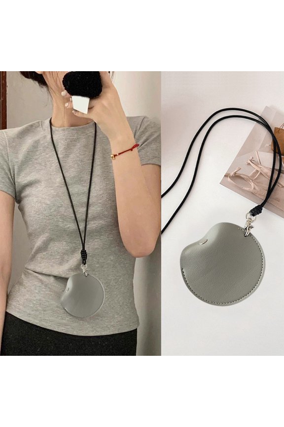 Headphone Organizer Hanging Neck Leather Pouch, Compact Round Coin Purse Small Storage Bag for Jewelry, Keys, Makeup, Stylish and Portable Travel Storage Solution in Brown, Black, Red, Gray