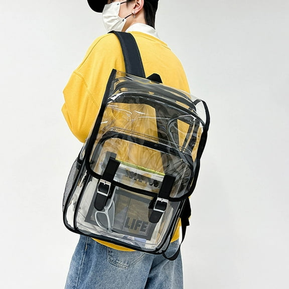 Tgbvmt Heavy Duty Clear Backpack, Large Laptop Compartment for School, Stadium, and Work, Transparent PVC Bookbag with Ergonomic Design for Easy Security Checks, Ideal for Sporting Events and Travel