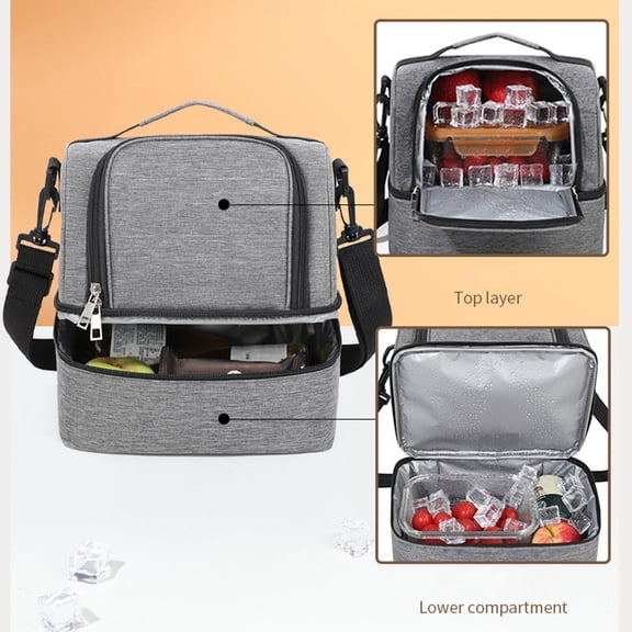 Tgbvmt Insulating Lunch Bag with Waterproof Double Layer for Bento, Milk Bottle, and Meal Boxes Large Capacity Cooler Bag with Dual Compartment and Adjustable Shoulder Strap for Travel and Work