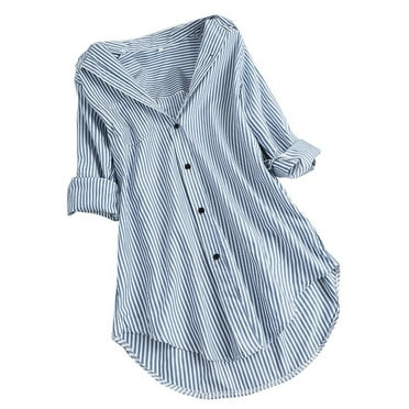 Tgbvmt Ladies Tops Trendy Striped Womens Tops Plus Size T-Shirts Dressy Button Shirts Pockets Tees Tops Oversized Cardigan Jacket Baggy Tops Loose Business Office Coat Christmas Deals 2025!
