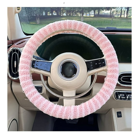 Tgbvmt Lamb Wool Striped Steering Wheel Cover, Warm and Cozy Anti-Slip Winter Car Accessory, Adds Comfort and Style to Steering Wheel, Keeps Hands Warm During Winter, Great for Long Drives