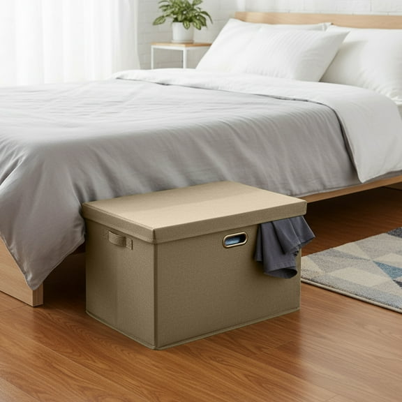 Tgbvmt Large Foldable Storage Box with Lid, Linen and Cotton Blend, Collapsible Organizer for Bedroom, Wardrobe, Home Storage, Sturdy Handles for Easy Transport, Space-Saving Design