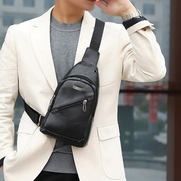 Tgbvmt Men's Fashionable Leather Chest Bag Waterproof One-Shoulder Sling Bag Anti-Theft Pocket USB Charging Multiple Compartments for Business Travel Outdoor Daily Commute Sports Compact Storage Bag