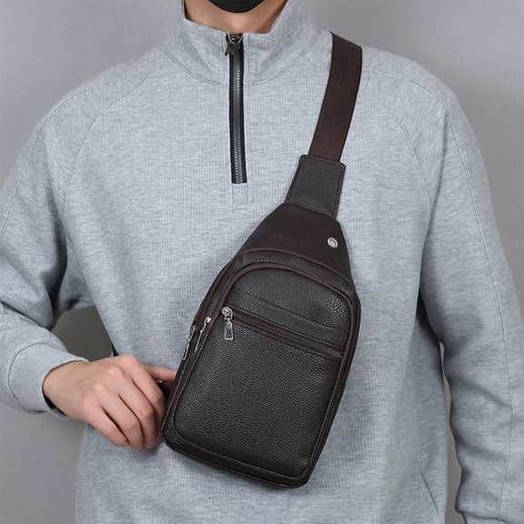 Tgbvmt Men's Polyurethane Watertight Crossbody Chest Bag Multi Functional Lightweight Headphone Port Organizer For Daily Essentials Phones Wallets Work Outdoor Travel Commute Home Fashion Decor Bags