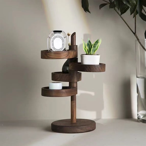 Tgbvmt Multi-Layer Rotatable Shelf Wooden Desktop Organizer for Keys Jewelry and Office Supplies Space-Saving Compact Design Stylish and Functional Storage Box for Home Office Elegant Beige Finish