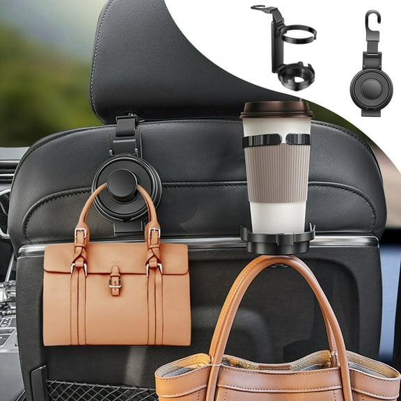 Tgbvmt Multifunctional Car Hook Cup Holder Mobile Phone Support Rear Storage Rack Space-Saving Headrest Hooks for Bags Groceries Car Interior Accessories for Car Organization
