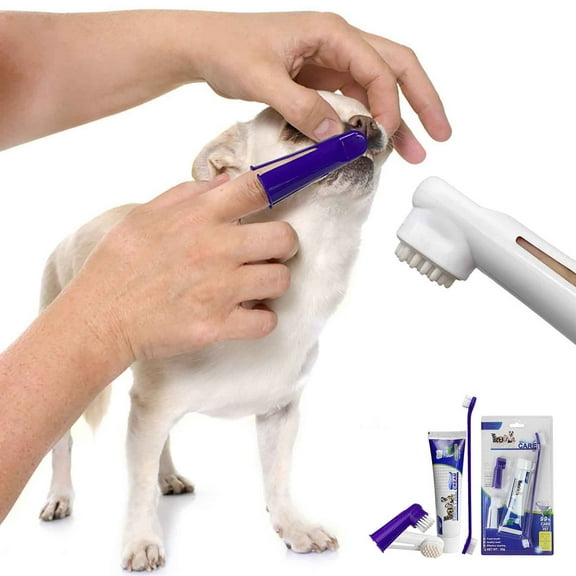 Tgbvmt Pet Toothbrush Toothpaste Set Natural Ingredients Bad Breath Removal Teeth Gum Care Double Head Finger Brushes Safe Gentle for Indoor Cats Dogs Puppies Daily Oral Hygiene Pet Grooming Decor