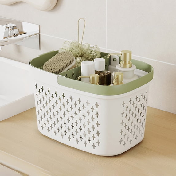 Tgbvmt Plastic Handheld Bath Basket Wet Dry Separation Breathable Hollow Design Thickened Material Zoned Storage Strong Load-Bearing Bathroom Organizer for Toiletries Shower Essentials Dormitory