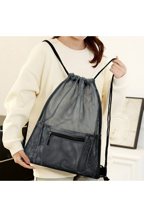 Polyester Drawstring Backpack Large Capacity Mesh Sports Bag Double Shoulder Straps Lightweight Portable Gym Bag for Basketball Football Beach Cycling Hiking Student Travel Storage Backpack