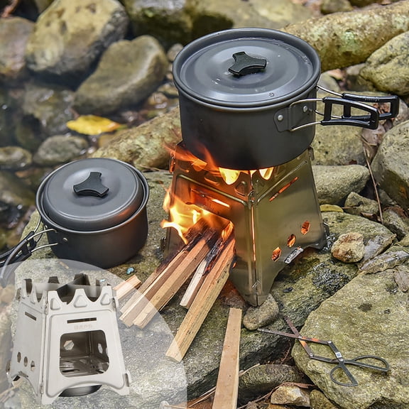 Tgbvmt Portable Foldable Stainless Steel Fire Stove Multifunctional Charcoal Wood Burning Stove Detachable Easy to Store for Camping Outdoor Travel BBQ Cooking Water Heating Bonfire Stove