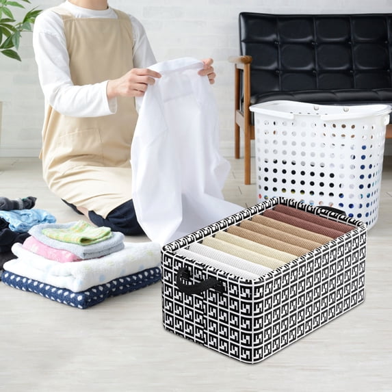 Tgbvmt Printed Woven Storage Basket Large Capacity Multi-functional with Handles for Home Office Travel Clothes Blanket Books Toys Snacks Cosmetics Organizer Stylish Durable Fabric Variety of Colors
