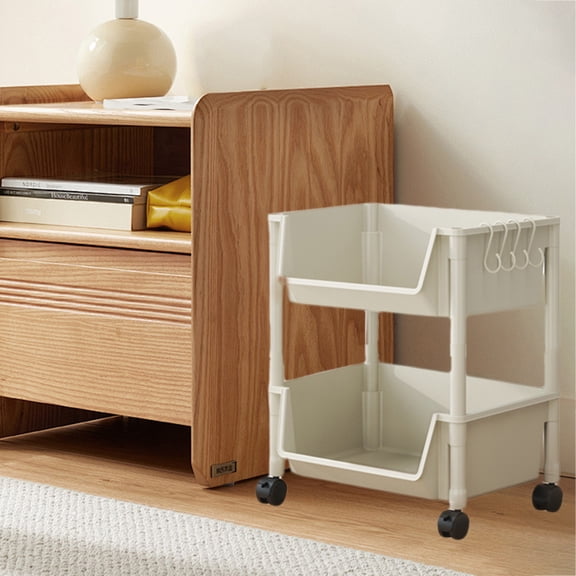 Tgbvmt Rolling Storage Trolley, 2-Tier Mobile Shelving Unit for Bathroom, Kitchen, and Laundry Room, Compact Rolling Organizer Cart with Wheels Adjustable and Versatile Space-Saving Storage Solution