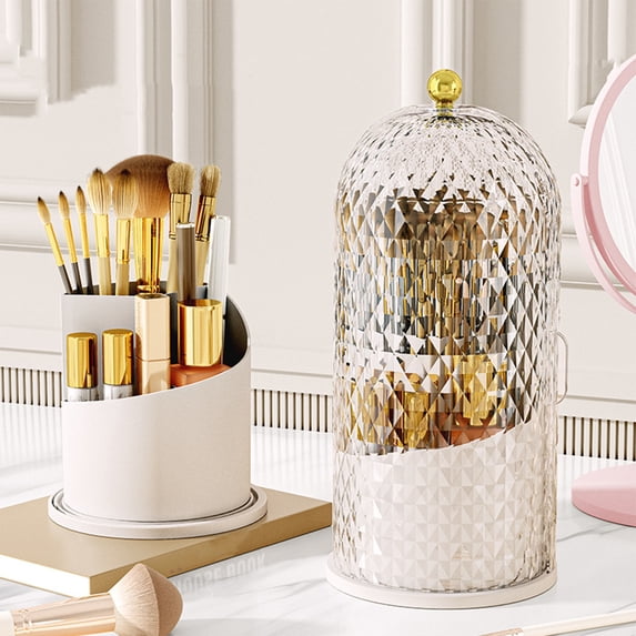 Tgbvmt Rotating Makeup Organizer Desktop Cosmetic Storage Box Dustproof Clear Cover Beauty Supply Holder 360 Display Multi Compartment Vanity Desk Organizer Stylish Room Decor Gift Home Organization