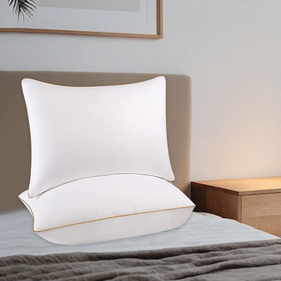 Tgbvmt Satin Stripe Pillow Core Set, 2-Pack Soft Polyester Pillows Ideal for Multi-Sleeping Positions, Perfect for Neck Support Relaxation Home Use Travel, Breathable Comfortable for a Restful Sleep