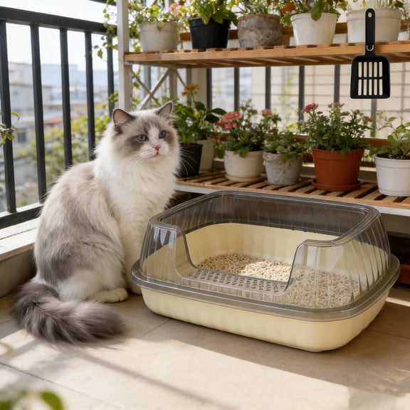 Tgbvmt Semi Enclosed Top Entry Cat Litter Box 14.37In High Sides Odor Control With Litter Spade Double Layer Detachable Large Litter Capacity for Cats Kittens Indoor Pet Litter Supplies Decor