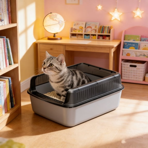 Tgbvmt Semi Enclosed Top Entry Cat Litter Box 16.14In High Sides Odor Control Double Layer Detachable Large Interior Space for Multiple Cats Indoor Pet Litter Box Supplies Home Decor