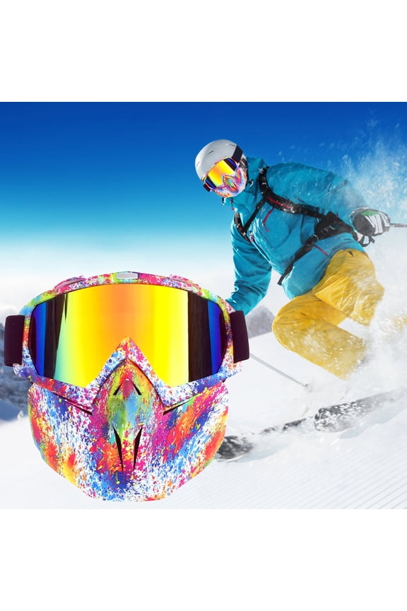 Snow Goggles Motorcycle Helmet Mask 3-in-1 Windproof Anti-Fog UV Protection Removable Face Mask TPU+PC Material Soft Foam Padding Adjustable Strap for Skiing Riding Winter Outdoor Cold Weather