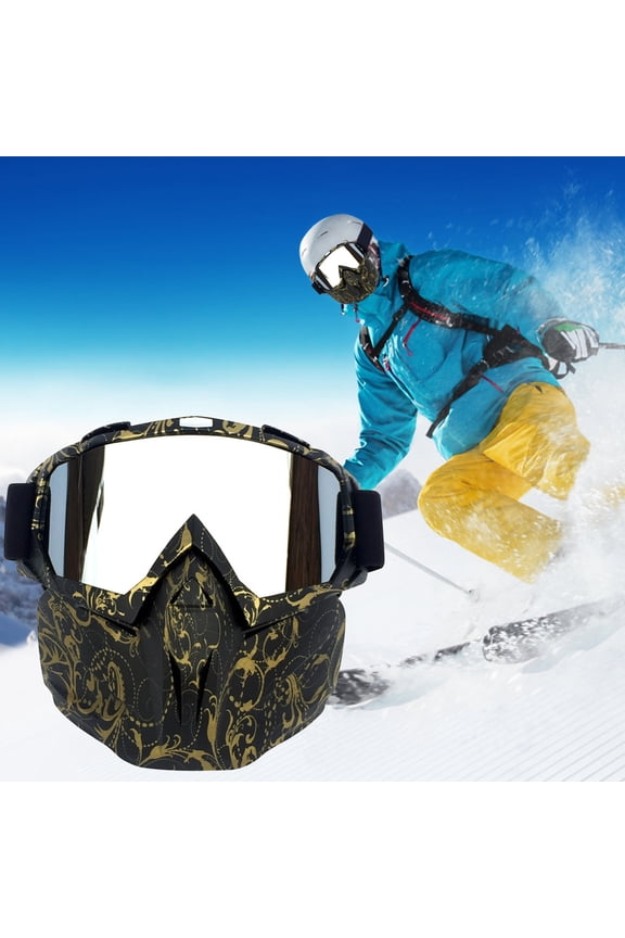 Snow Goggles Motorcycle Helmet Mask 3-in-1 Windproof Anti-Fog UV Protection Removable Face Mask TPU+PC Material Soft Foam Padding Adjustable Strap for Skiing Riding Winter Outdoor Cold Weather
