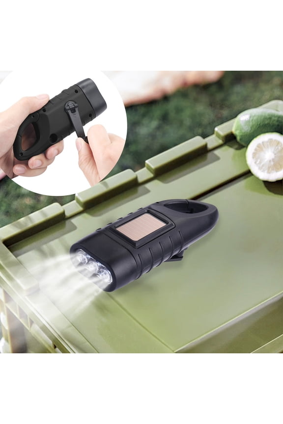 Solar Hand Crank Flashlight 3 LED Beads Dual Power Supply ABS Keychain Portable for Camping Hiking Travel Power Outages Emergency Outdoor Activities Green Energy Mini Lighting Tool
