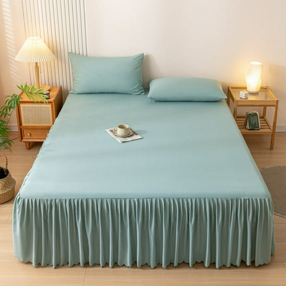 Tgbvmt Solid Color Bed Skirt Fitted Mattress Cover Protective Dustproof Non Slip Polyester Cotton Blend Bedspread Skirt Bedroom Home Decor Elegant Korean Style Ruffled Edge Mattress All Season Use