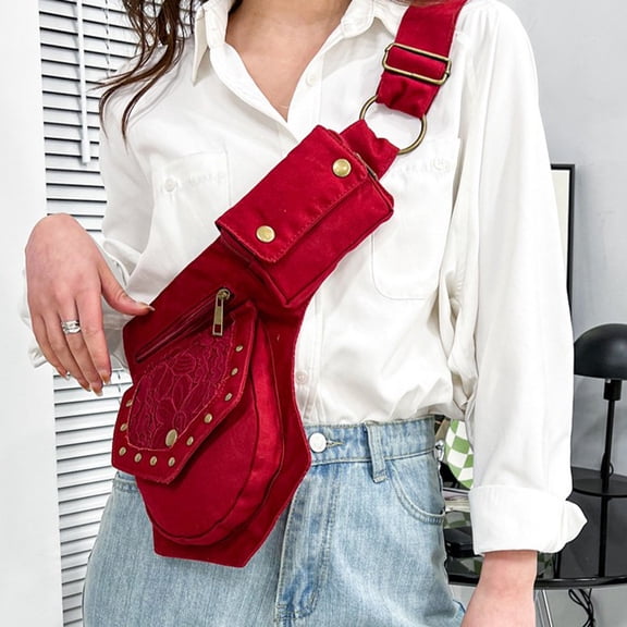 Tgbvmt Steampunk Women's Vintage Studded Waist Crossbody Bag 13.7 In Gothic Punk Style Design Organizer For Phones Wallets Keys Makeup Motorcycle Travel Festival Concert Home Fashion Decor Bags