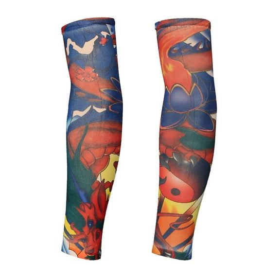 Tgbvmt Stretchable Seamless Tattoo Sleeves Nylon Spandex Fabric Realistic Body Art Design Sun Protection Accessories for Parties Halloween Cosplay Camping Cycling Festival Dressing Photo Shooting