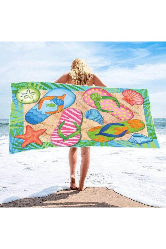 Summer Beach Slippers and Microfiber Double-Sided Velvet Beach Towel, Quick Dry, Sandproof, Lightweight, Compact, Ideal for Travel, Swimming, Camping, Beach Activities, Soft Absorbent Towel