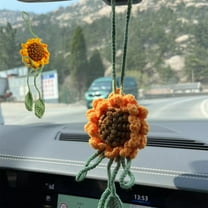 Tgbvmt Sunflower Woolen Car Pendant Handmade Crochet Ornament Cute Dashboard Hanging Decor Positive Energy Gift For Women Home Office Interior Decoration Summer Cheerful Boho Style