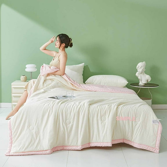 Tgbvmt Super Soft Cloud Summer Quilt Lightweight Cool Comforter Thin Air Conditioned Blanket For Dorm Bedroom Cooling Breathable Fiber Quilt Cozy Bedding For Hot Sleepers