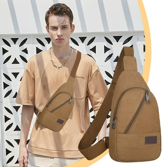 Tgbvmt Thickened Zipper Outdoor Canvas Chest Bag Men's Hiking Backpack Crossbody Sling Bag with Adjustable Strap for Travel Outdoor Sports Everyday Use and Fashionable Storage