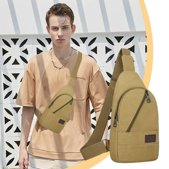 Tgbvmt Thickened Zipper Outdoor Canvas Chest Bag Men's Hiking Backpack Crossbody Sling Bag with Adjustable Strap for Travel Outdoor Sports Everyday Use and Fashionable Storage
