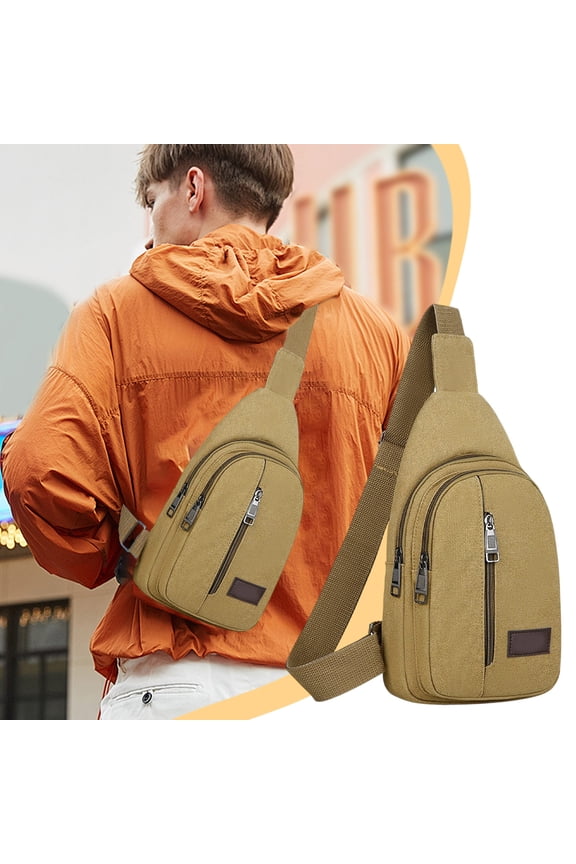 Thickened Zipper Outdoor Canvas Chest Bag Men's Hiking Crossbody Backpack Multipurpose Sling Bag Messenger Bag for Travel Adjustable Strap for All Sizes Lightweight Durable for Daily Carry