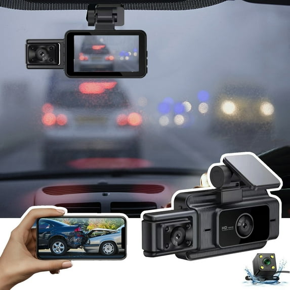 Tgbvmt Three Recording Dash Cam 1080P Front Inside Rear Car Camera with WiFi IR Night Vision Gravity Sensor Emergency Lock Safe Driving App Control 32GB Card Clear Video Evidence Accident Protection