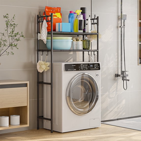 Tgbvmt Over The Toilet Storage Rack 54.3 Inches 2 Tier Rustproof Bathroom Shelving Space Saving Organizer Above Toilet Washing Machine Storage Toiletries Towel Holder Laundry Balcony Home Accessory