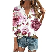 Tgbvmt Tops For Ladies Dressy V Neck Womens Tops Trendy Printed Tops Oversized 3/4 Seven Quarter Sleeved Pullover Plus Size Tees Shirts Baggy T-Shirts Elegant Button Blouses Valentines Deals 2025!
