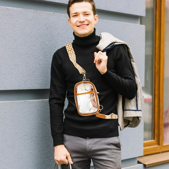 Tgbvmt Transparent PVC Crossbody Shoulder Bag Trendy Casual Small Chest Bag Adjustable Strap Front Adhesive Back Zipper Pockets Breathable Durable Waterproof for Beach Daily Travel Phone Wallet Keys