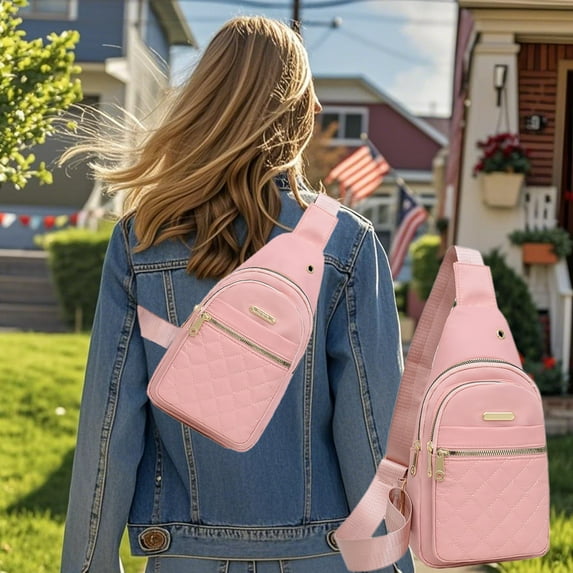 Tgbvmt Travel Fashionable Chest Bag Women Large Capacity Fabric Waterproof Sling Bag Convenient Crossbody Front Pack Anti-Theft Hidden Pocket Breathable Comfortable Adjust Strap Outdoor Sports Use