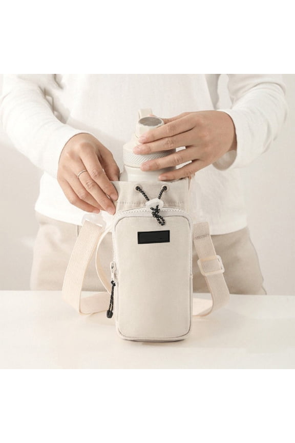Unisex Insulated Water Bottle Crossbody Bag Polyester Fabric Leakproof Slim Design Adjustable Shoulder Strap Multiple Pockets for Phone Keys Power Bank Hiking Travel Commute Sports