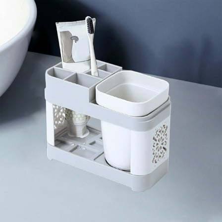 Tgbvmt Wash Cup Toothbrush Stand Set with Two Cups for Bathroom Organization, Toothbrush and Toothpaste Holder for Families, Small Bathrooms, Stylish Bathroom Accessory Set for Daily Use