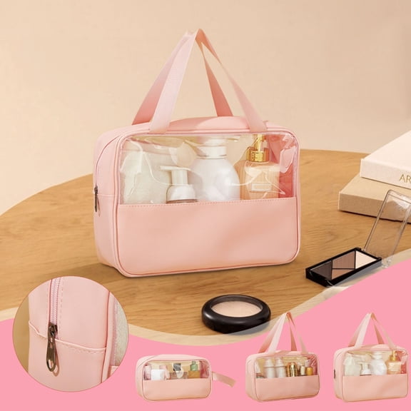 Tgbvmt Waterproof PVC Semi-Transparent Travel Storage Bag Clear Visible Panel Sturdy Handle Zipper Closure Portable 3Pcs Set For Toiletries Cosmetics Makeup Travel Home Essentials Organizer