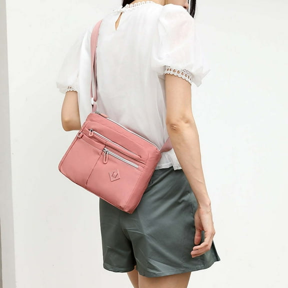 Tgbvmt Women Multi-Pocket Shoulder Bag Nylon Satchel with Adjustable Strap for Travel Daily Use, 3 Compartments Multiple Pockets Organizing Lightweight, Versatile Handbag for Work Shopping Outings