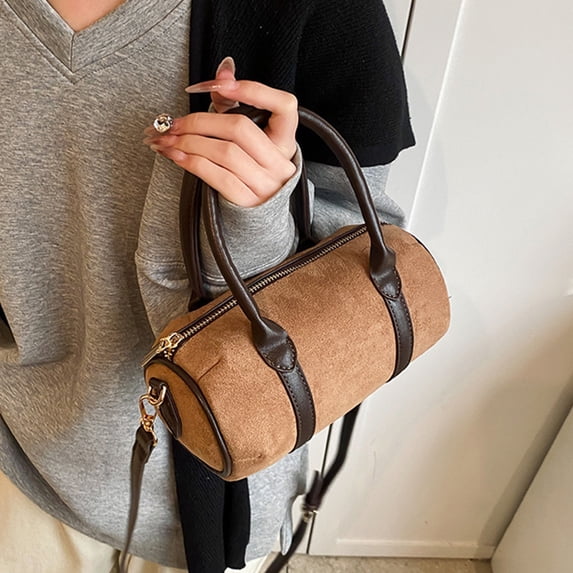 Tgbvmt Women's Faux Suede Boston Barrel Bag Mini Tote Purse Handbag Multi Carry Ways Large Capacity Smooth Zipper For Daily Commute Shopping Dating Travel Work Party Ladies Everyday Carry Accessory