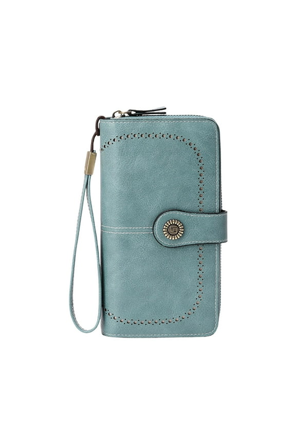 Women's RFID Blocking Wallet Leather Long Zipper Large Capacity Double Button Anti-Magnetic Credit Card Organizer for Cash Mobile Phone Daily Commute Shopping Travel Wallet Secure Storage