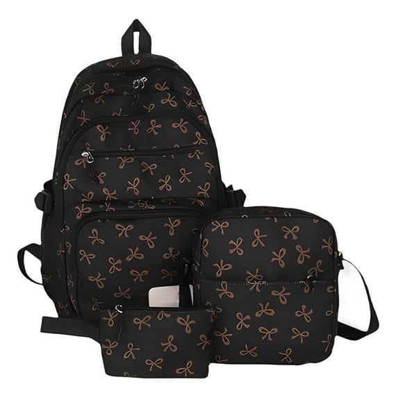 Tgbvmt Women's Three-Piece Bowknot Handbag Set Nylon Backpack Shoulder Bag Tote Large-Capacity Feminine Bow Decoration Versatile Storage Set For Work Shopping Travel Formal Casual Outfit Accessory
